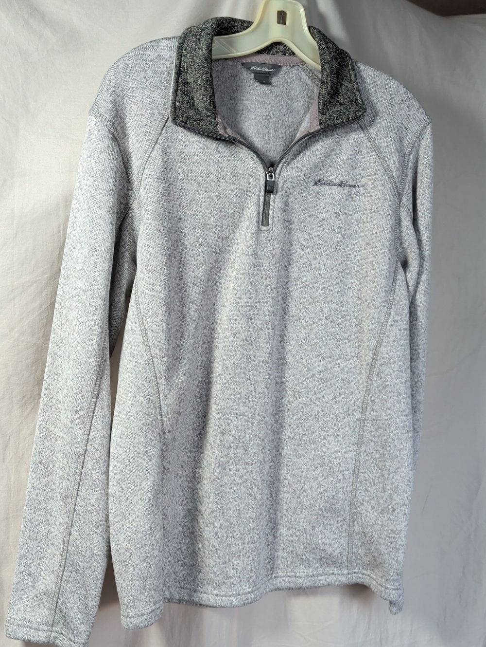 Eddie Bauer Men's Heather Light Gray Half-Zip Pullover Sweater Cooler Weather